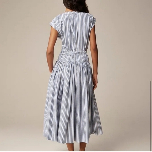 J Crew Drop-waist midi dress in cotton poplin    CA686 Size M NWT Blue White - Picture 2 of 10